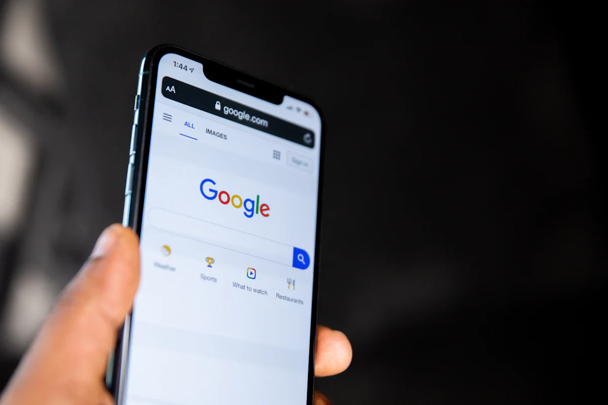 Phone showing a Google search page